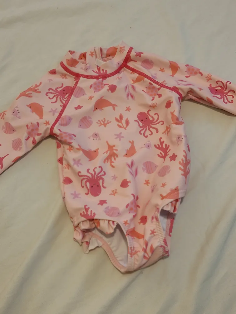 Joe Fresh Pink Baby Rash Guard Swimsuit, 3-6 months thumbnail