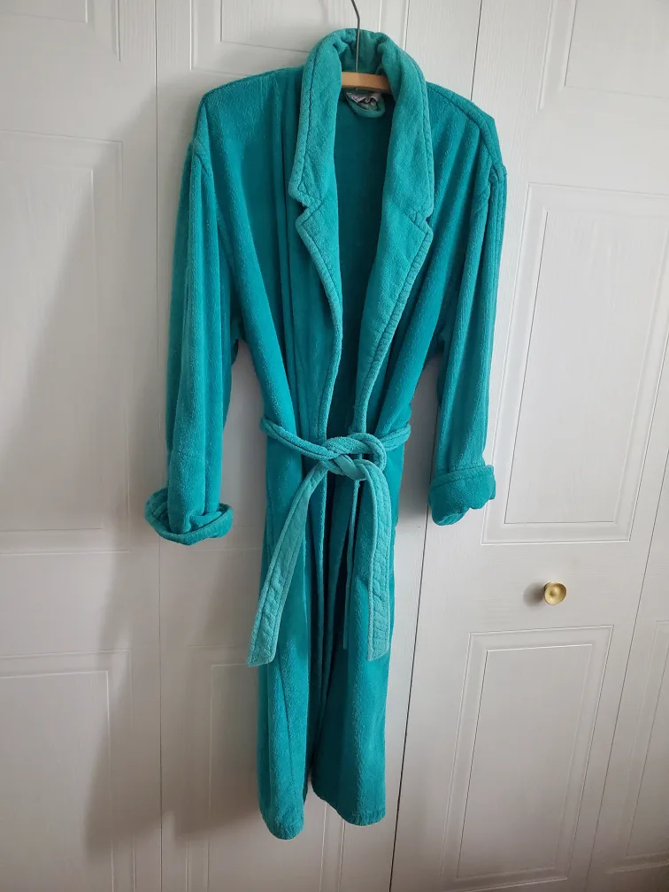 Teal Terry Cloth Bath Robe. ladies size medium thumbnail