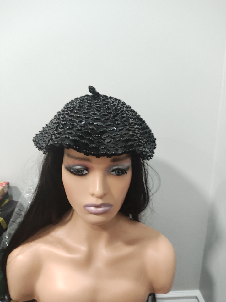 Black Beaded Beret Hat