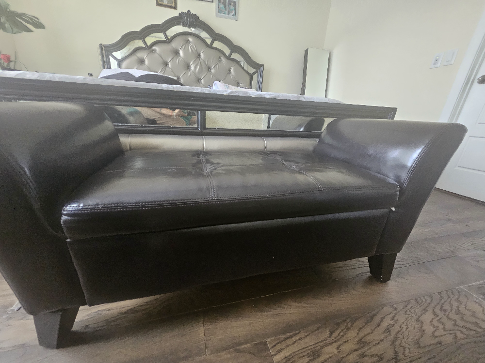 Black Leather Storage Bench - photo 2