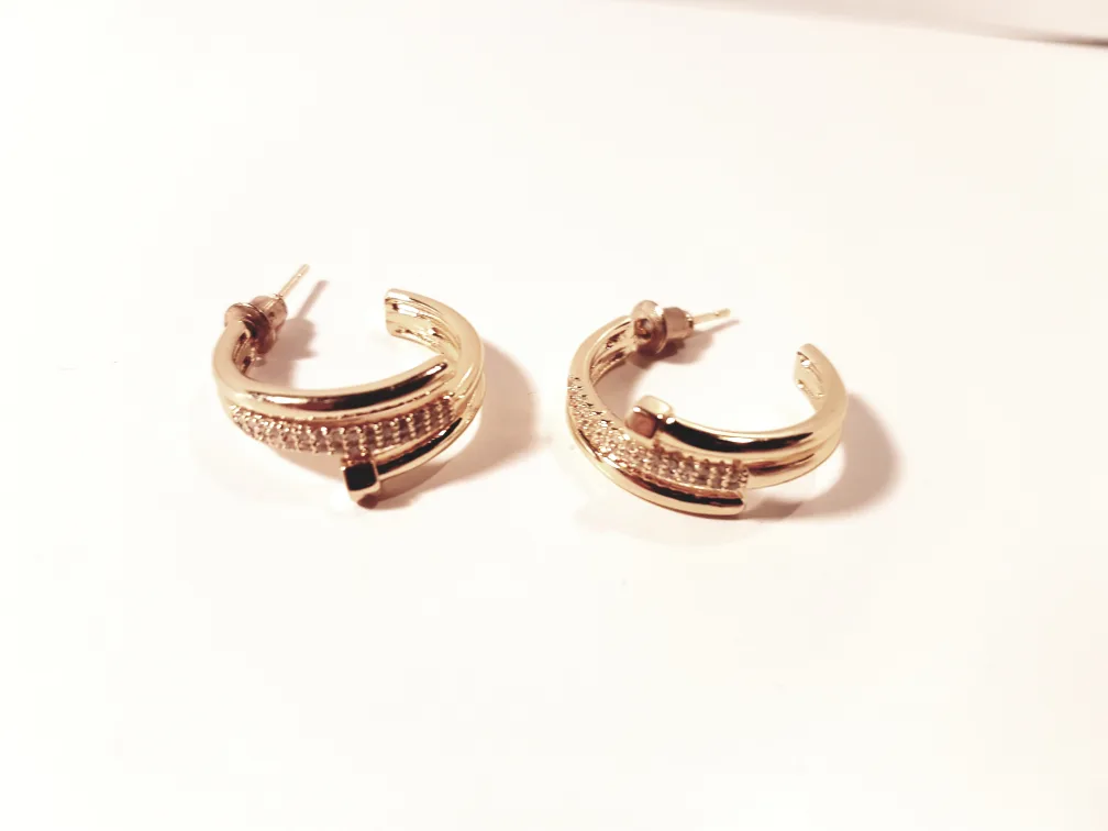 Gold Hoop Earrings with Rhinestones thumbnail
