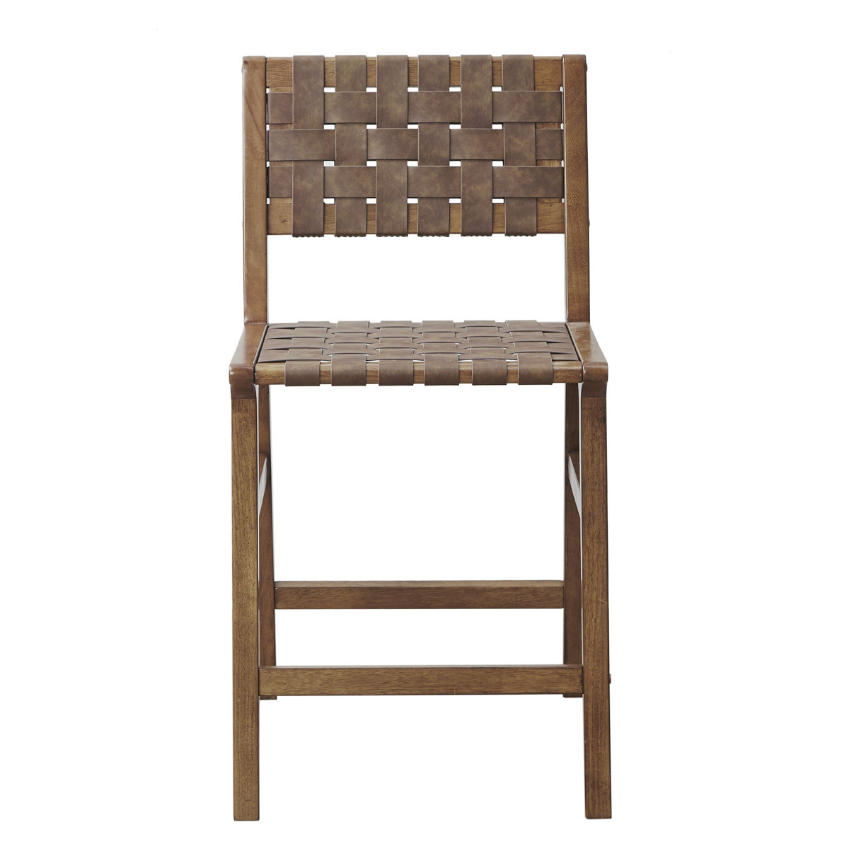 Woven Leather Counter Stool - Brown