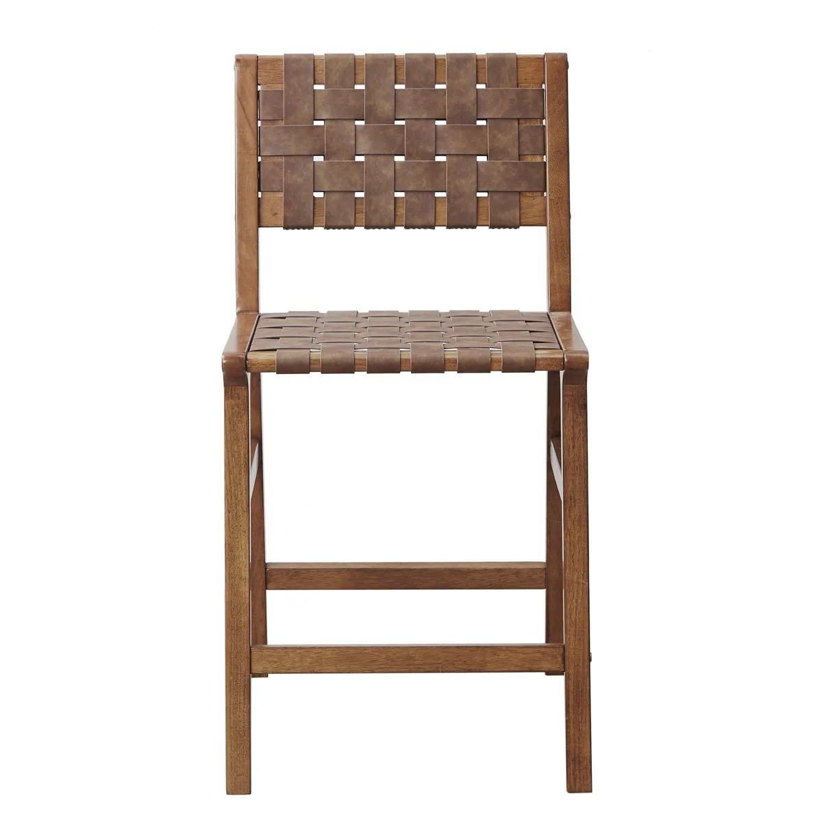 Woven Leather Counter Stool - Brown thumbnail