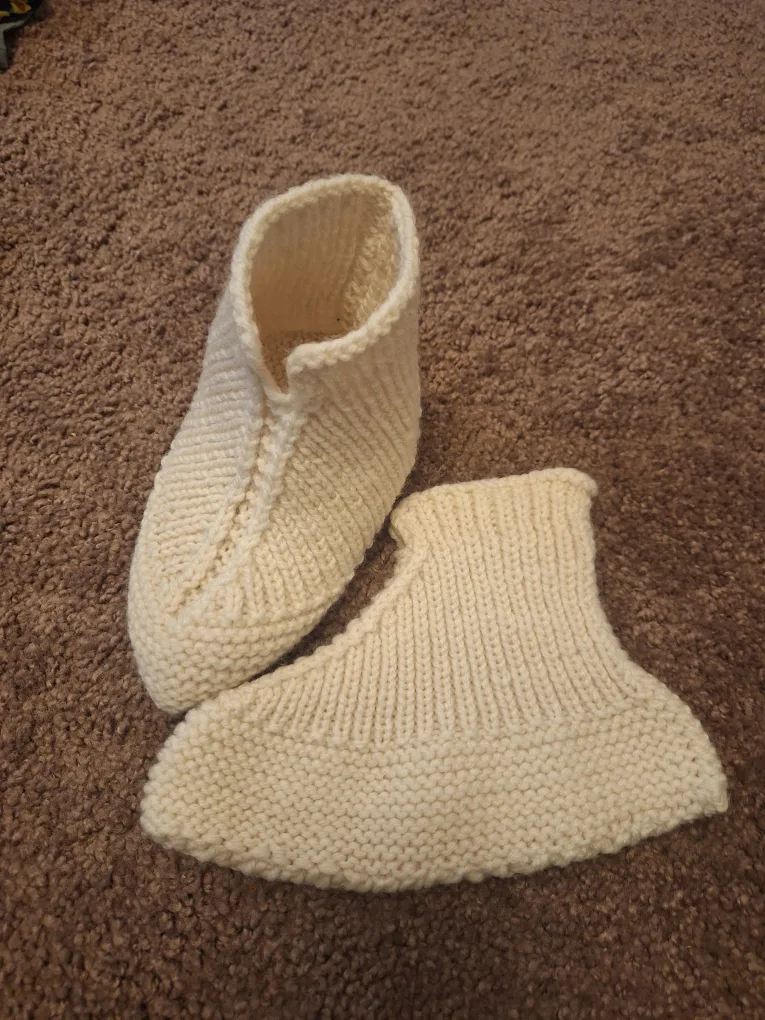 Hand-knitted Cream Wool Slippers, Size Unknown thumbnail