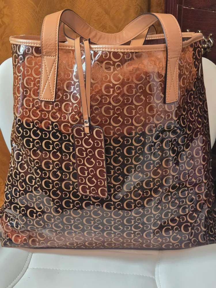 GUESS Transparent Brown/Gold Tote Bag