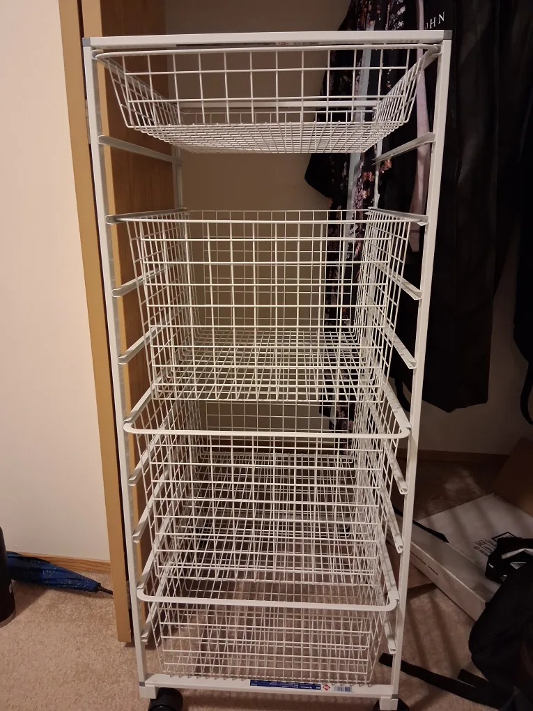 White Wire Basket Drawer Unit