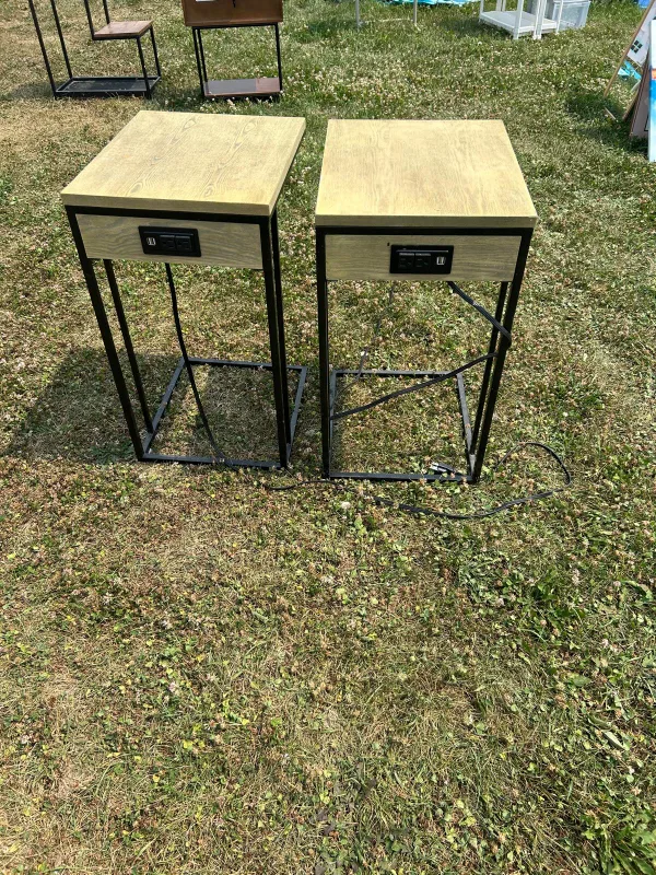 2x Wood Top Metal table with electrical outlet thumbnail