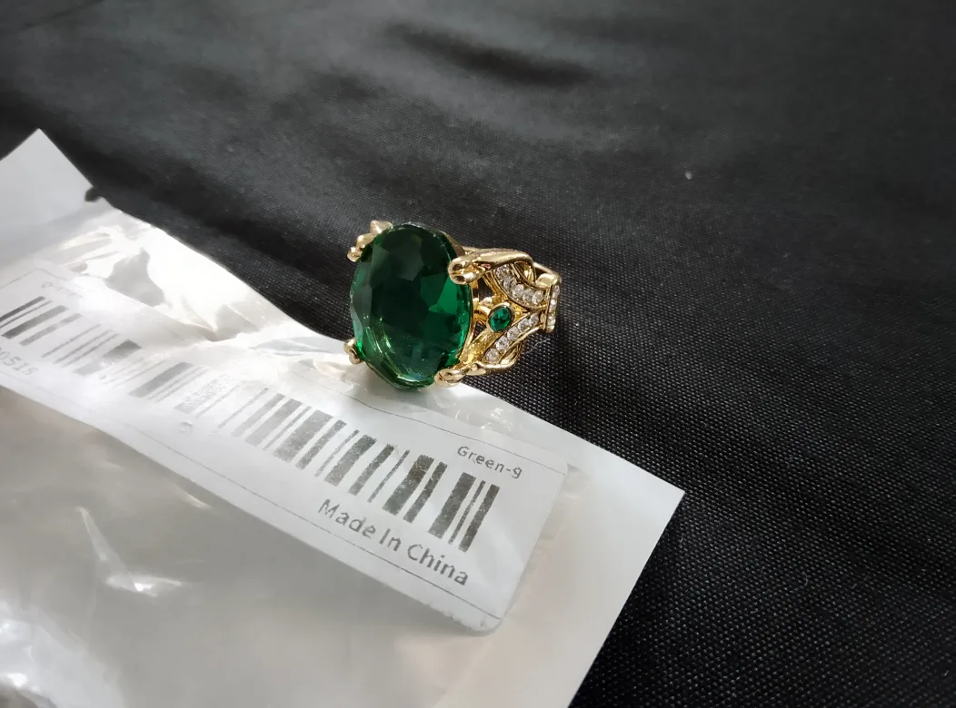 Green Stone Ring - Gold Coloured thumbnail