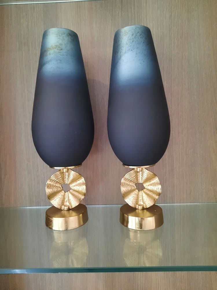 Black Glass Vases with Gold Base - Set of 2 thumbnail