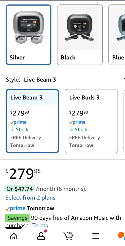 JBL Live Beam 3 Silver Earbuds - New! image indicator(3)