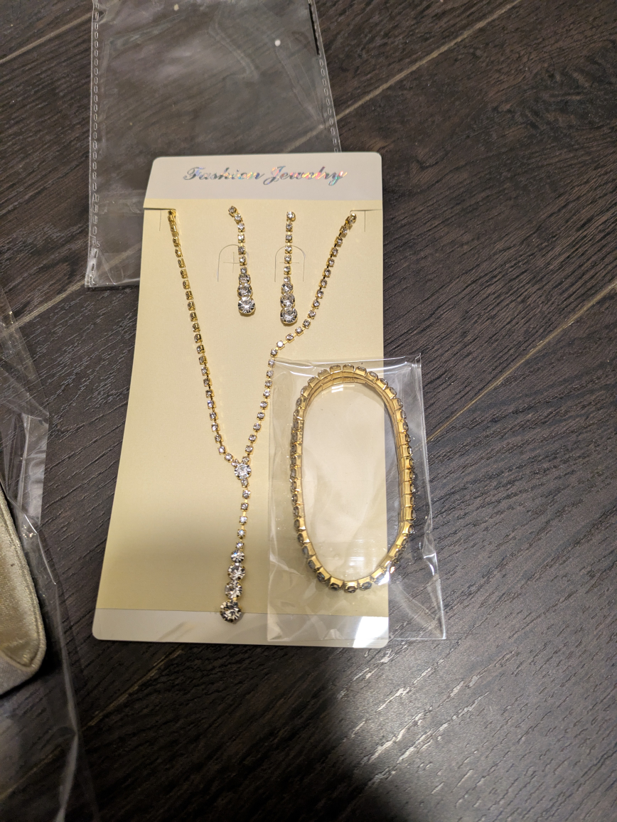 brand new golden glitter evening bag with jewelry combo - photo 5