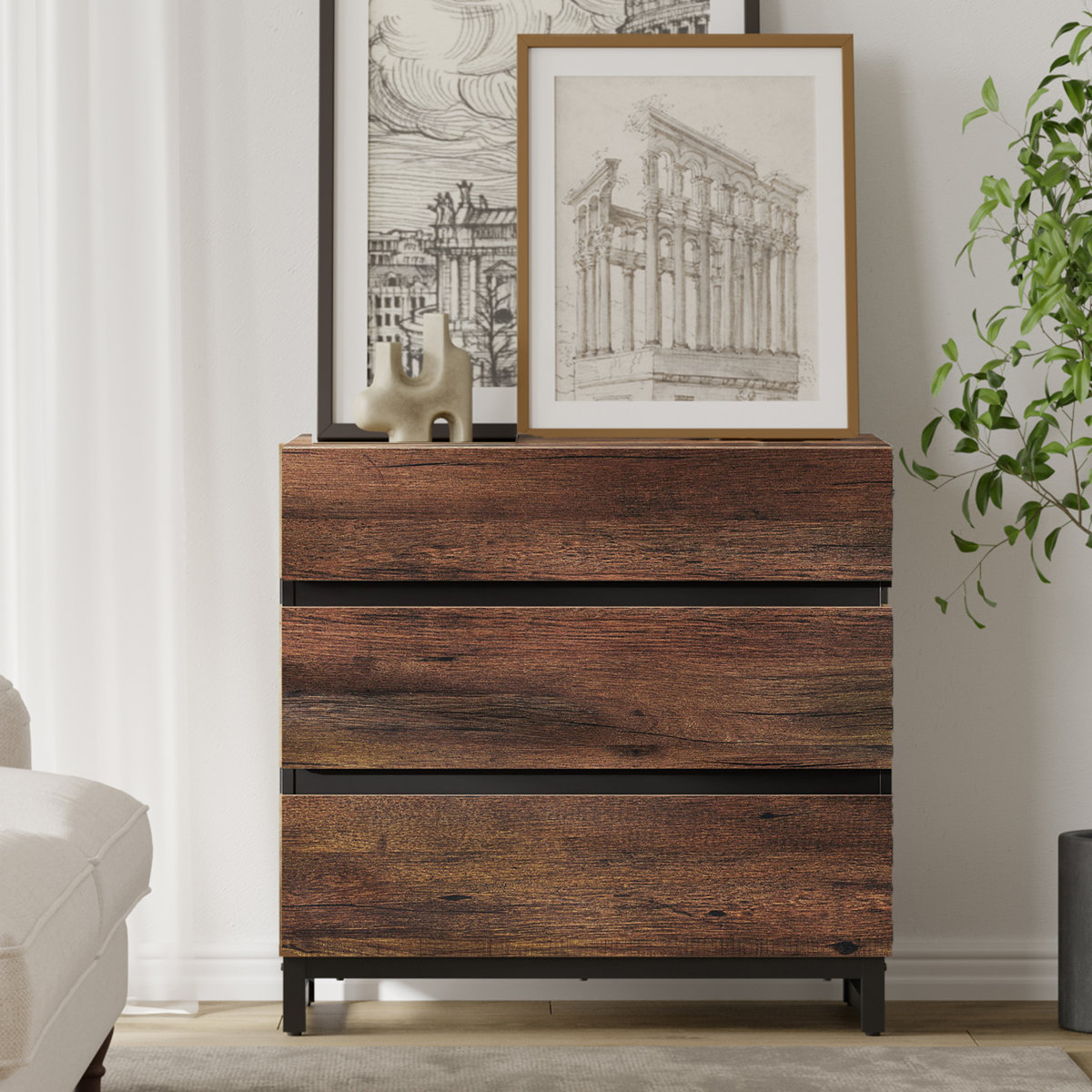 Wood Dresser with 3 Drawers