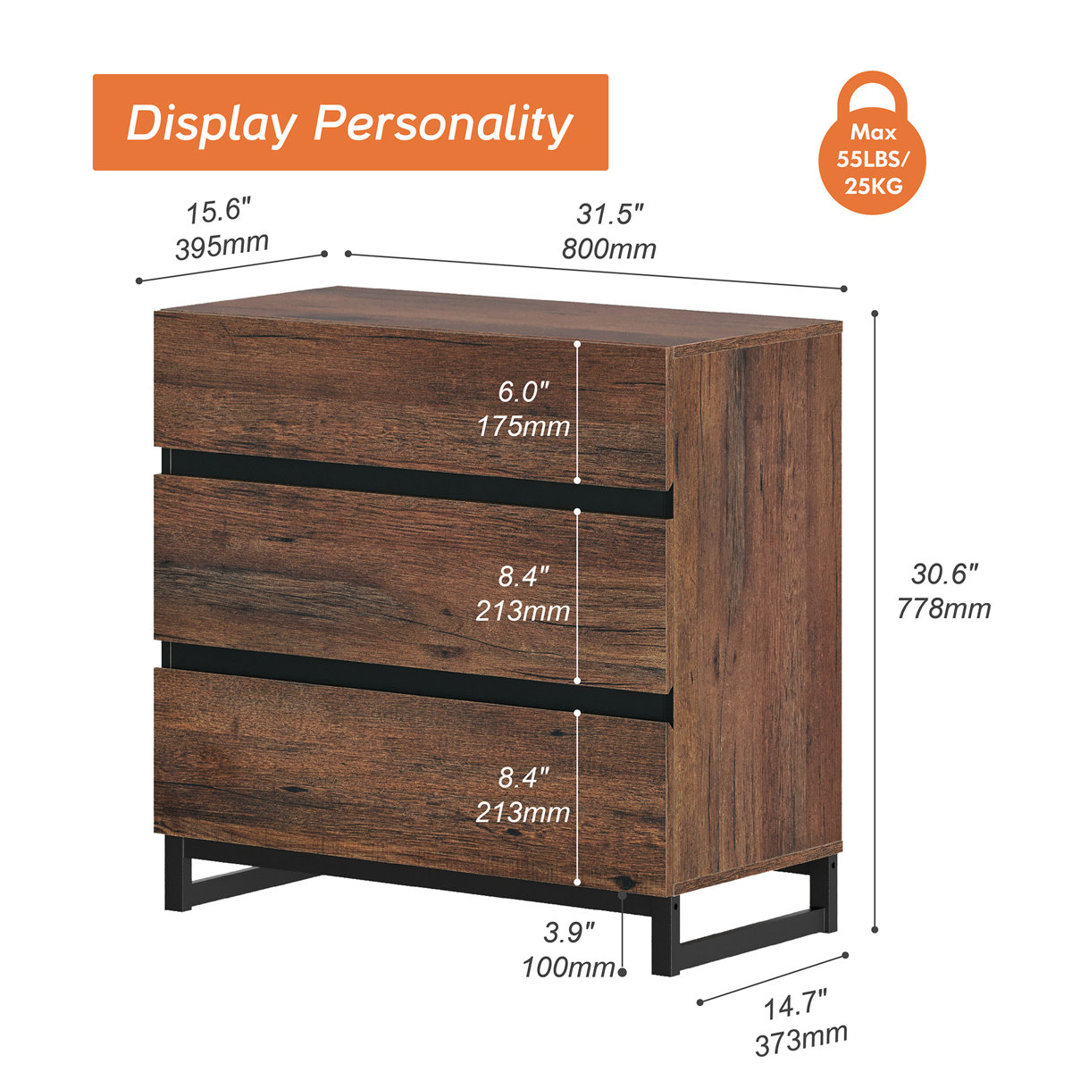 Wood Dresser with 3 Drawers - photo 5