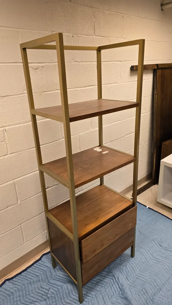 Gold & Wood Bookshelf with Drawer thumbnail