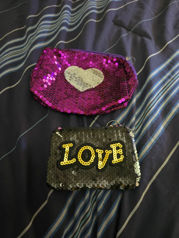 Sequin Coin Purses - Purple Heart & Black LOVE thumbnail