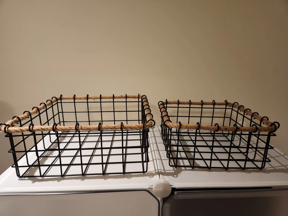 Set of 2 Black Wire Baskets with Jute Trim thumbnail