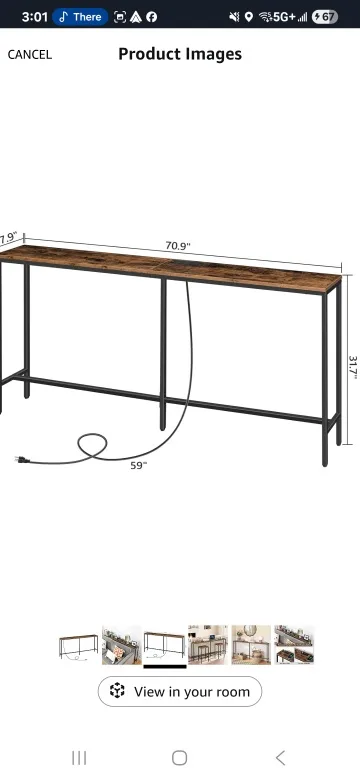 Sofa console Table with Built-in Power Outlets image indicator(3)