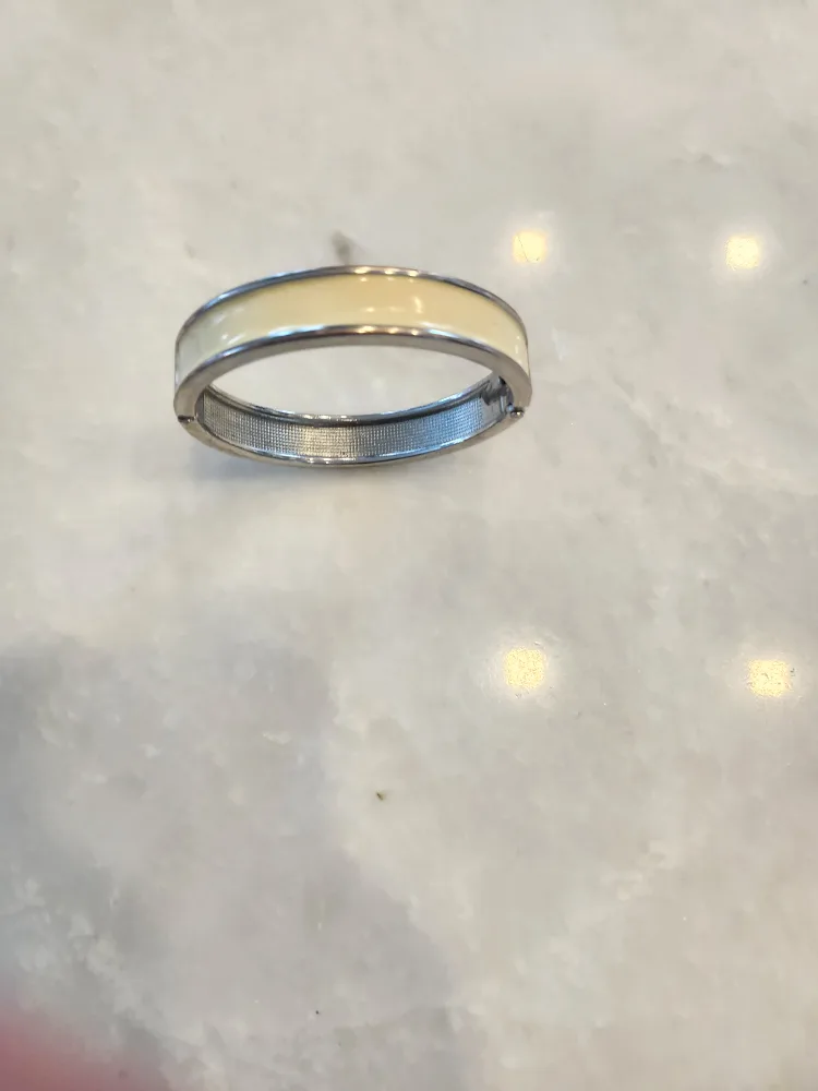 Bangle Bracelet - Cream & Silver Tone thumbnail