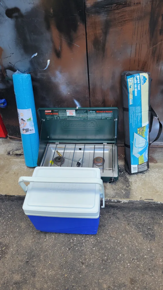 Coleman Propane Camp Stove, mat, Tent, cooler thumbnail