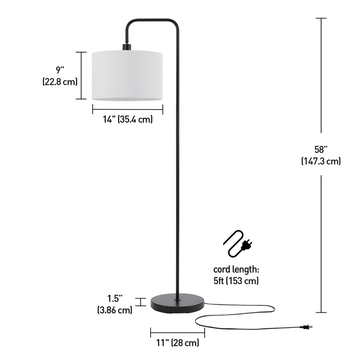 Modern Black Floor Lamp w/ White Shade - photo 2
