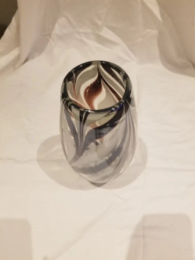 Vase, Decorative Brown & White Glass Vase. image indicator(5)