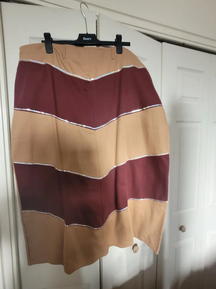 Tan & Burgundy Skirt with Sequin Detail thumbnail