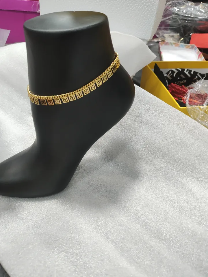 Gold Tone Anklet with Geometric Design thumbnail