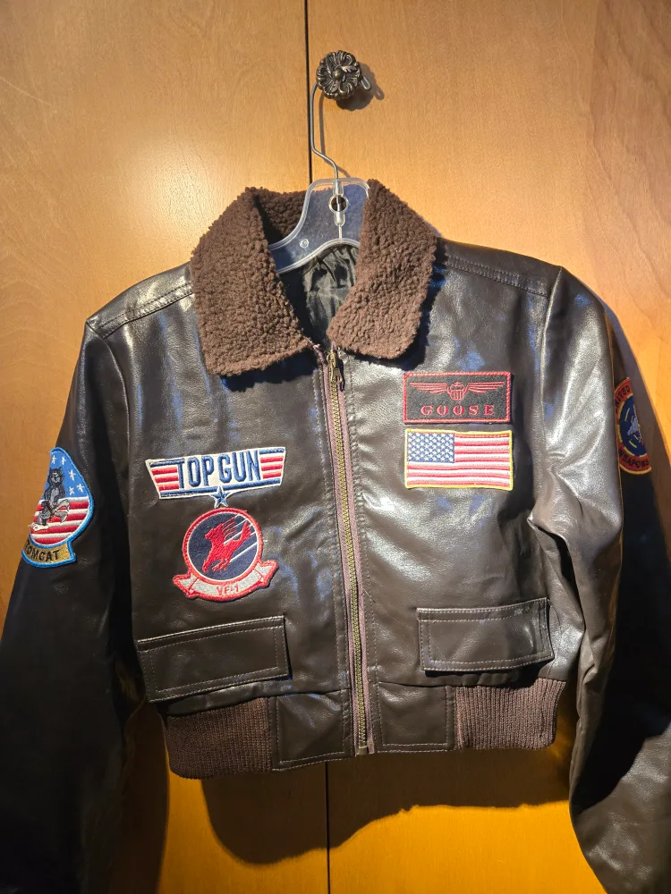 Top Gun Inspired cropped Brown bomber Jacket image indicator(2)