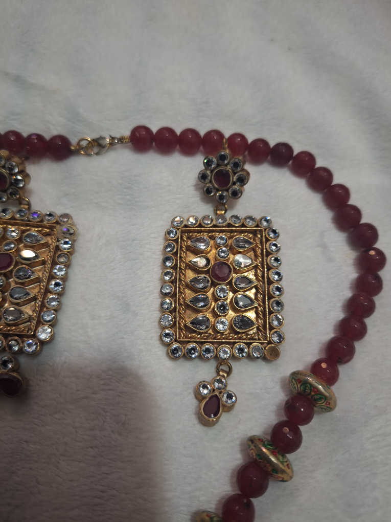 Necklace and Earring Set - Maroon & Gold - photo 2
