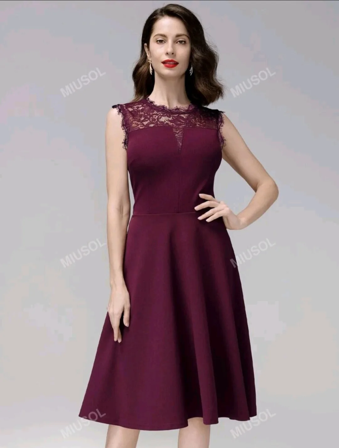 Burgundy Lace Sleeveless Dress thumbnail