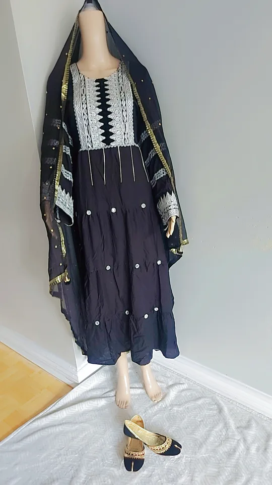 Black Afghani  Dress with Shawl & Shoes