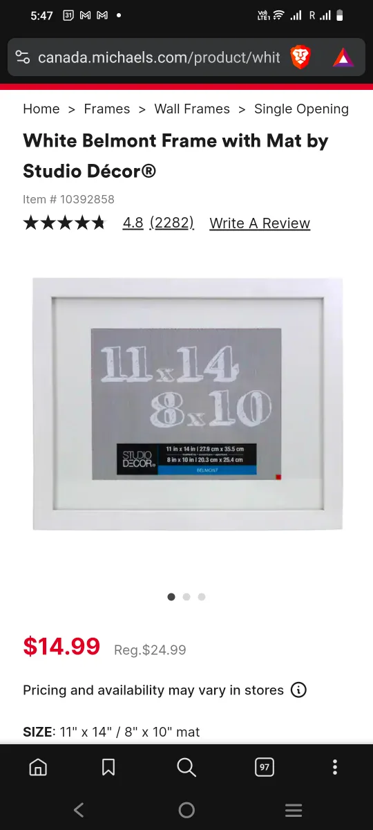 Studio Décor Belmont White Frame 11" x 14" image indicator(4)