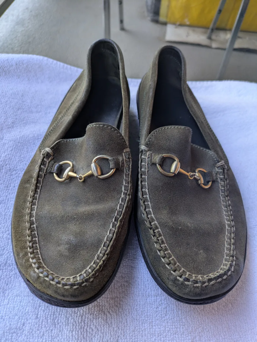 Gucci Olive Green Suede Horsebit Loafers thumbnail