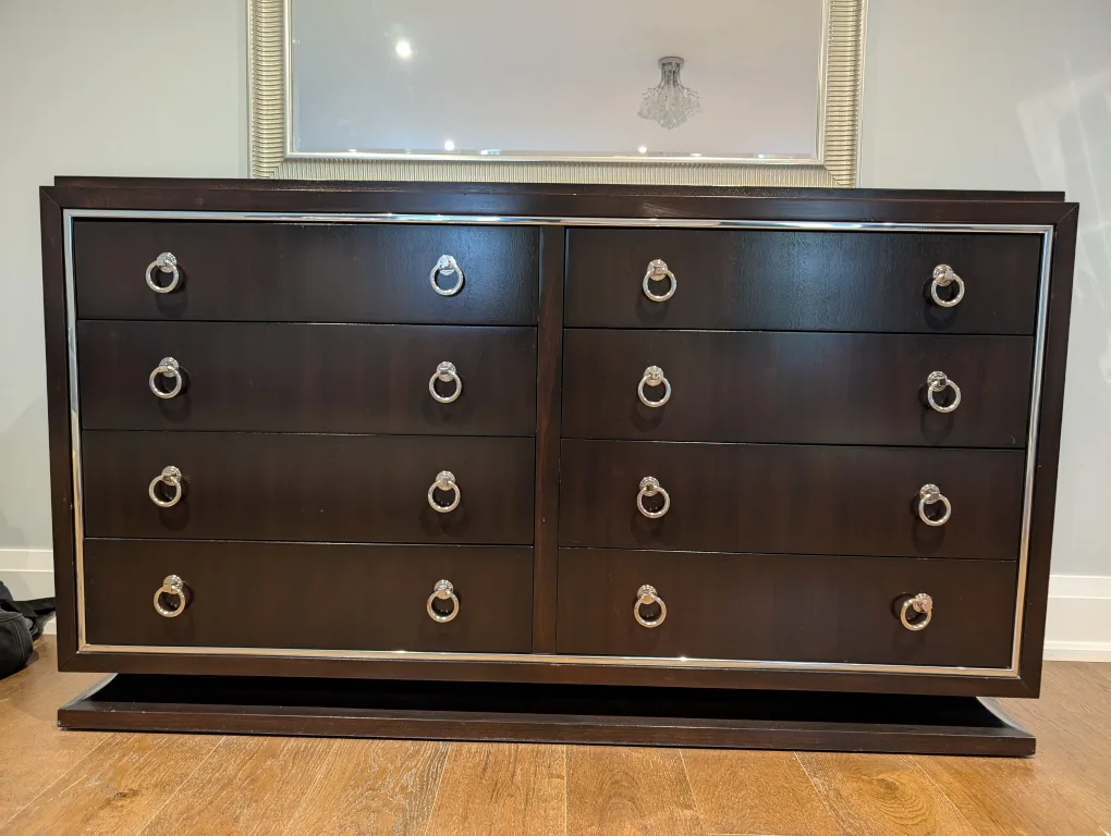 Dark Wood Dresser and Chest with Silver Accents thumbnail
