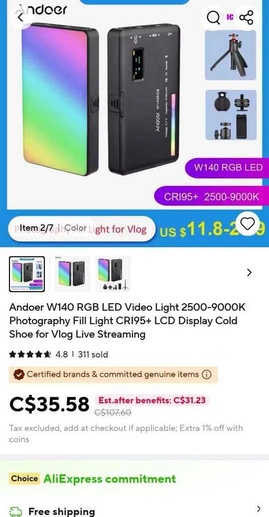 Andoer W140 RGB LED Video Light - New in Box! thumbnail