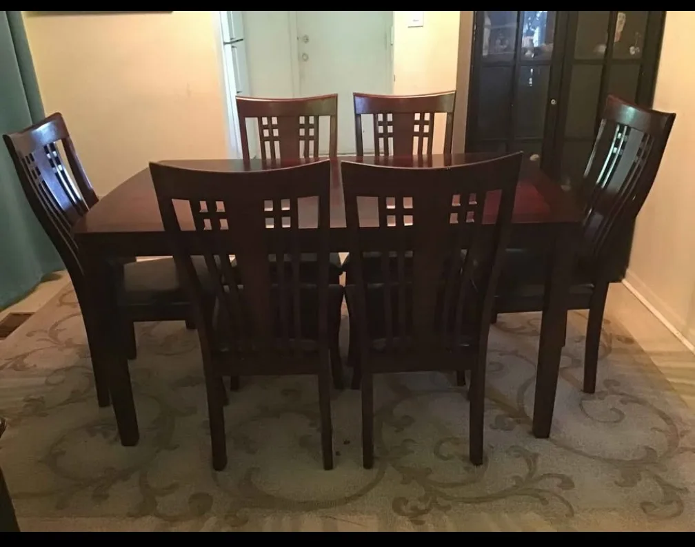 Dining Table with 6 Chairs - Dark Wood thumbnail