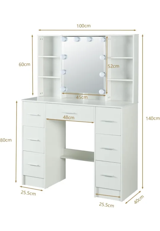 Vanity Table with Lighted Mirror & Stool image indicator(2)