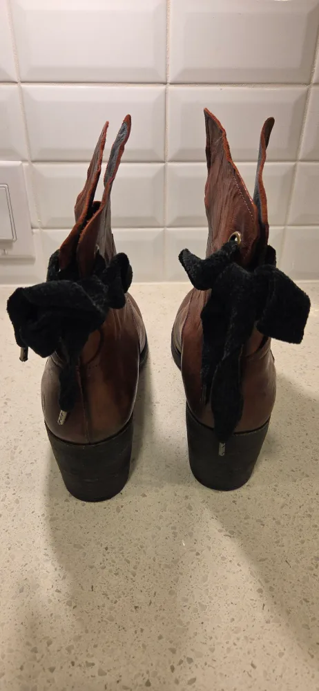 Casta  Brown Leather Ankle Boots with black bow image indicator(4)