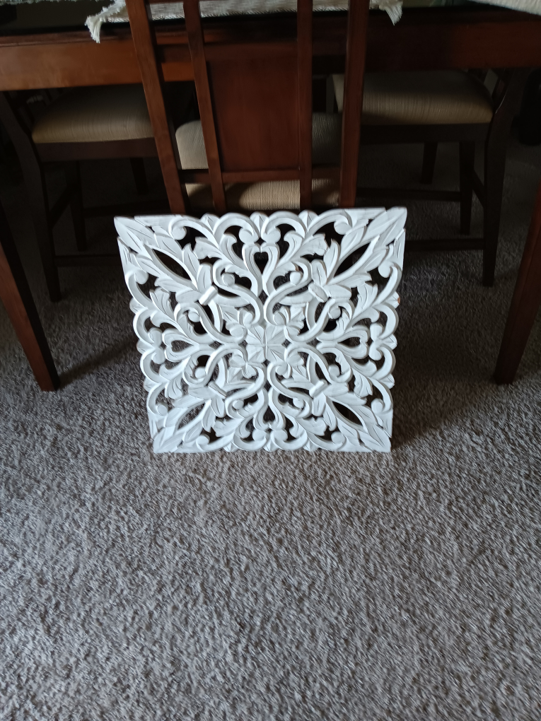 Large White Carved Wood Wall Decor