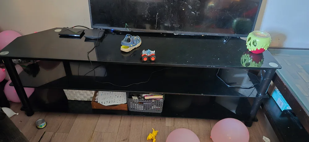 Black TV Stand with Shelves thumbnail