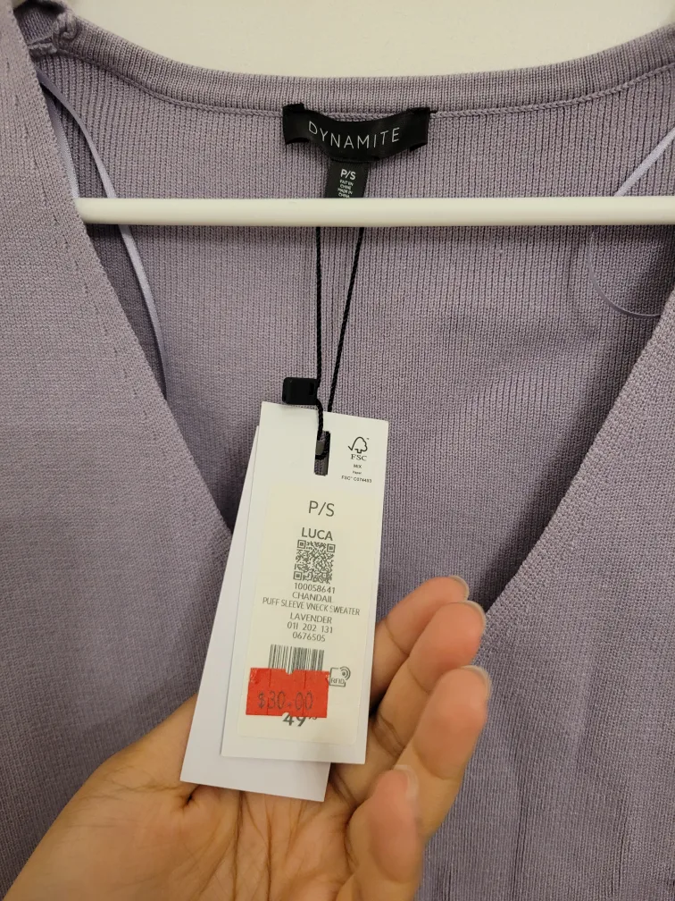 Dynamite Luca Puff Sleeve V-Neck Sweater - Size P/S image indicator(4)