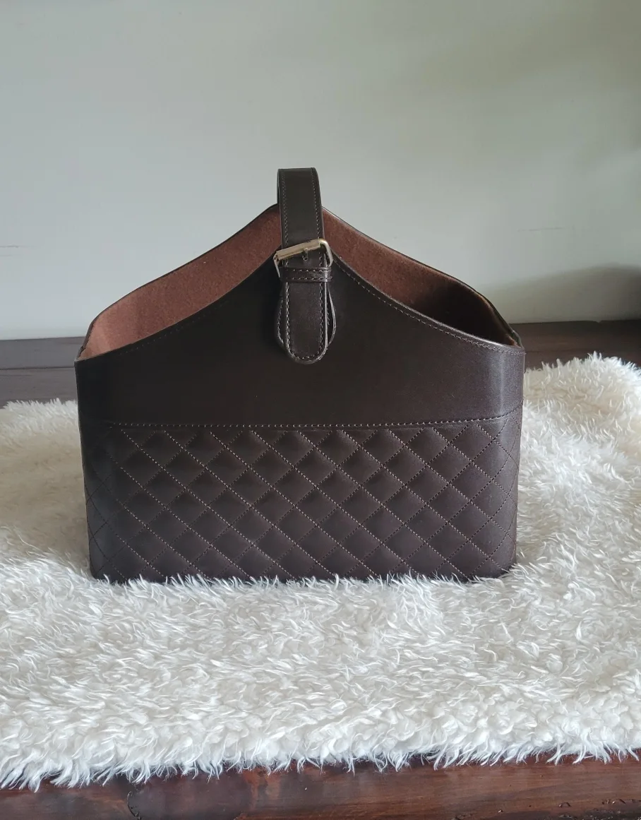 Brown Faux Leather Magazine Rack or Gift Basket thumbnail