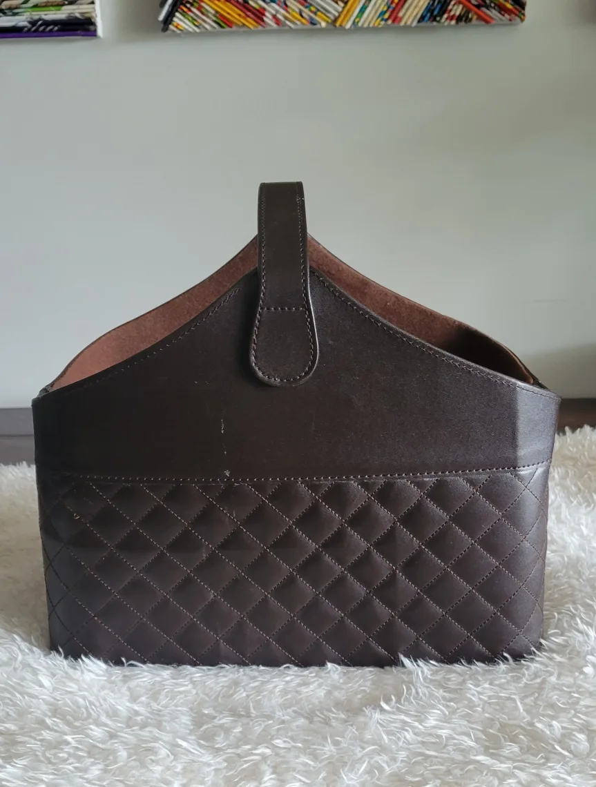 Brown Faux Leather Magazine Rack or Gift Basket image indicator(2)