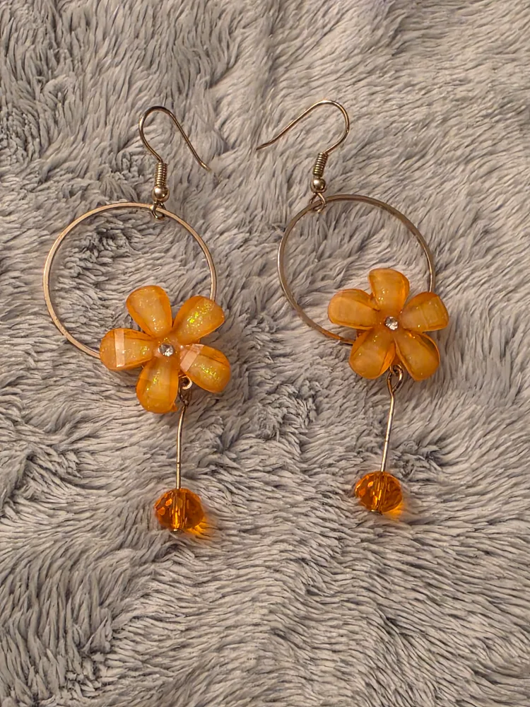 Orange Flower Dangle Earrings thumbnail