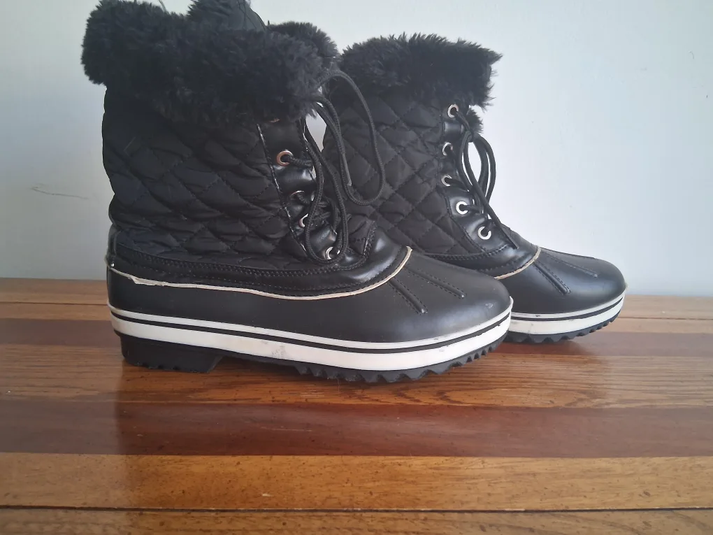 Black Winter Boots with Faux Fur Trim size 8 image indicator(2)
