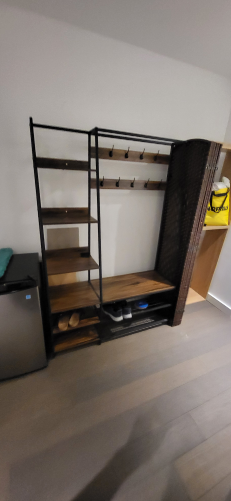 shoe rack with seat, storage and coat rack $130