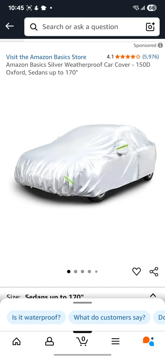 Amazon Basics Silver Weatherproof Car Cover - Sedans up to 170" thumbnail