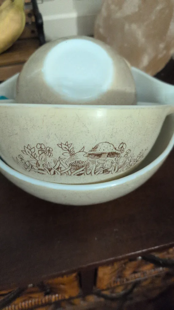 Vintage Pyrex Cinderella Bowls, Mushroom Pattern image indicator(2)