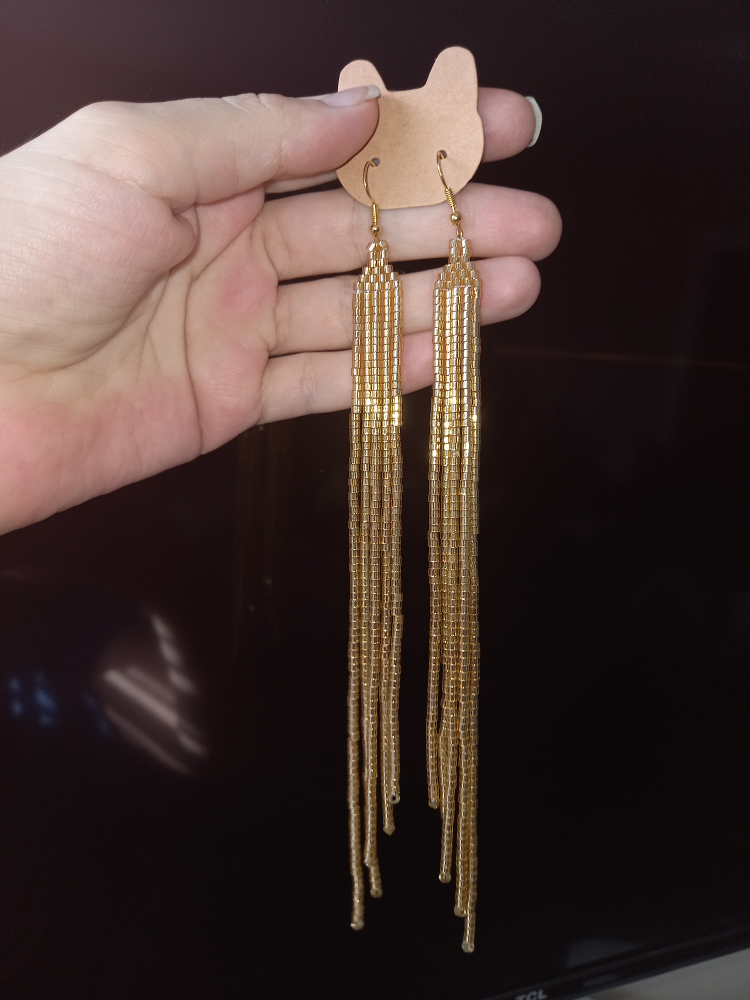 Gold Beaded Tassel Earrings