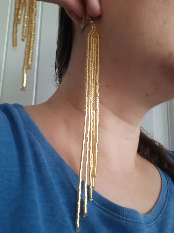 Gold Beaded Tassel Earrings image indicator(4)